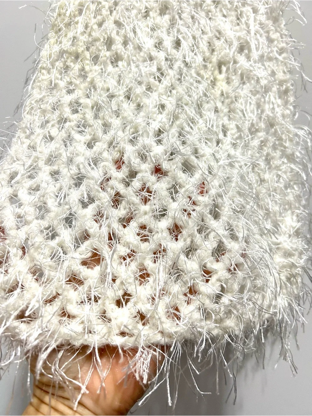 Soft Cream Eyelash Fishnet Knit Scarf